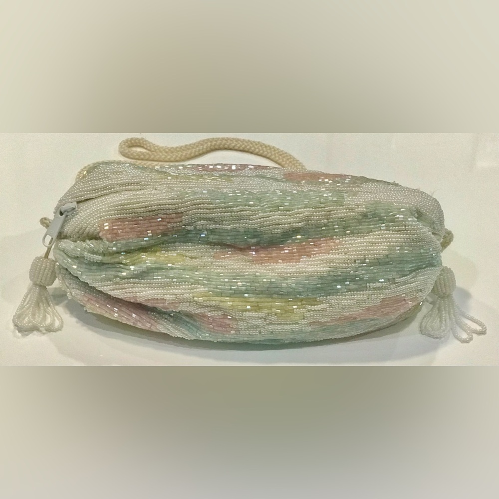 Very Unique Sequenced Beaded Clutch/Shoulder Mini Bag in White & Pastel Colors